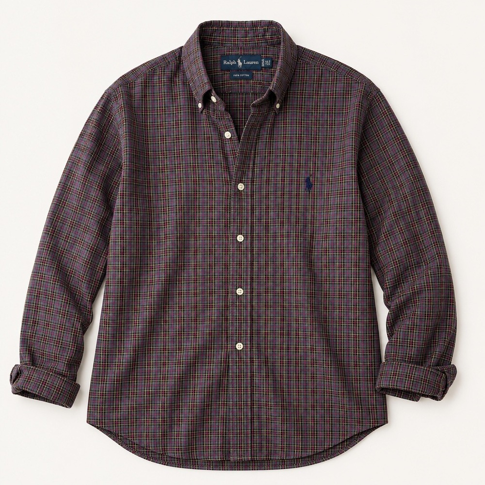 Ralph Lauren Mens XLT Tall Plaid Button Down Shirt Navy Green Red Cotton Pony